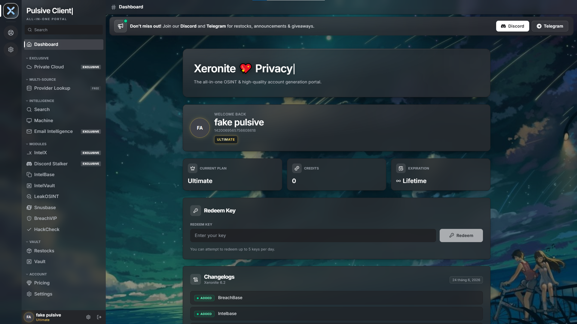 Xeronite dashboard preview